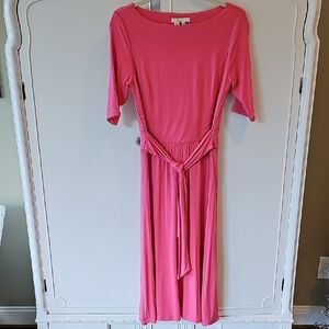 Boden Pink Tie Waist Midi Dress With POCKETS!